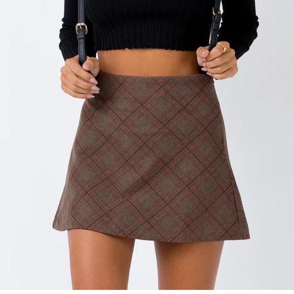 Princess Polly Brown Plaid Mini Skirt